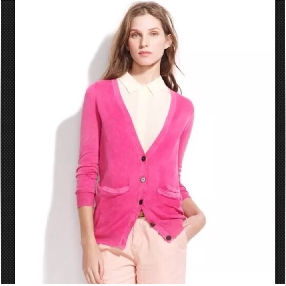 WALLACE J Crew Cardigan Sweater Color Wash Pink Boyfriend Button